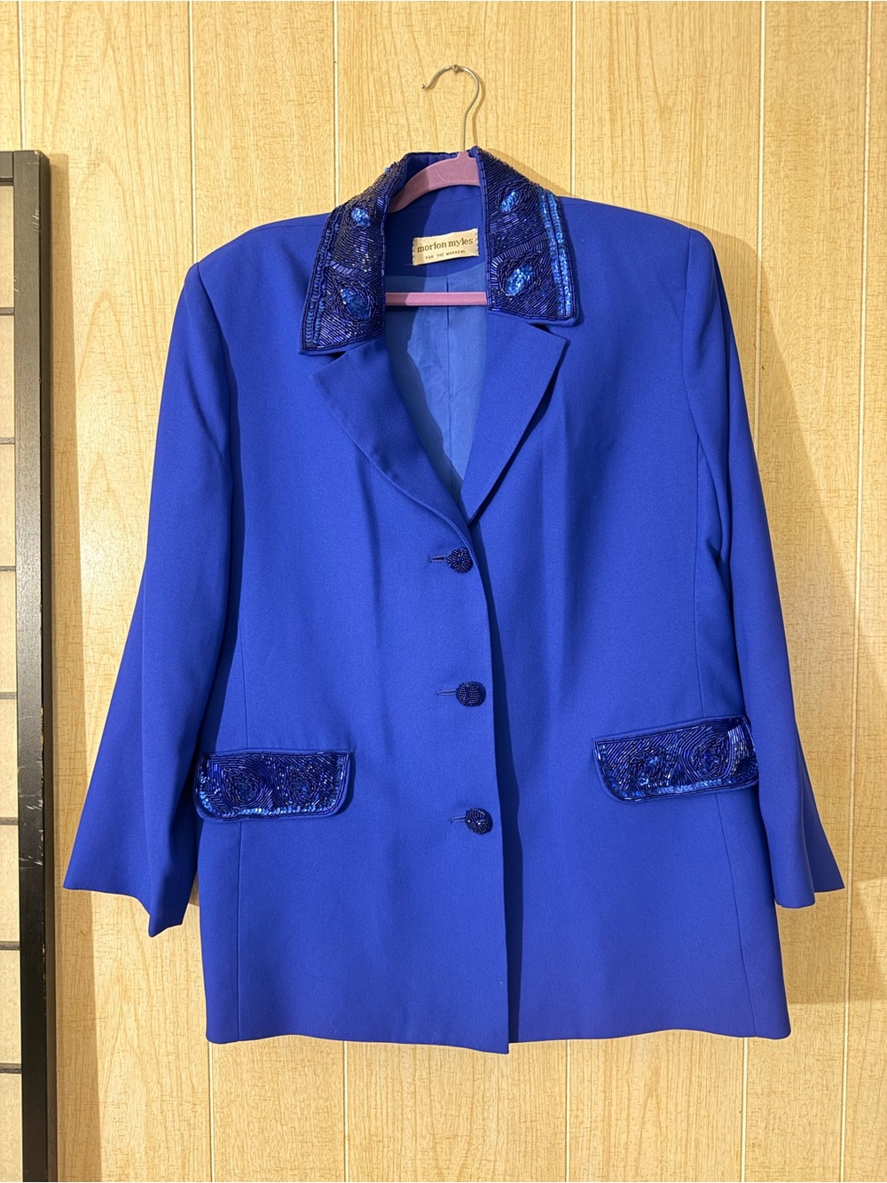 Sequin-Trim Blue Women's Blazer Jacket and skirt by Morton Myles
